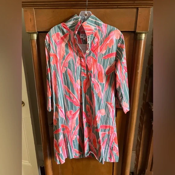 Holly Shae Arden dress w/sash in green Briland Banana Leaf print Sz M/L - Picture 1 of 6